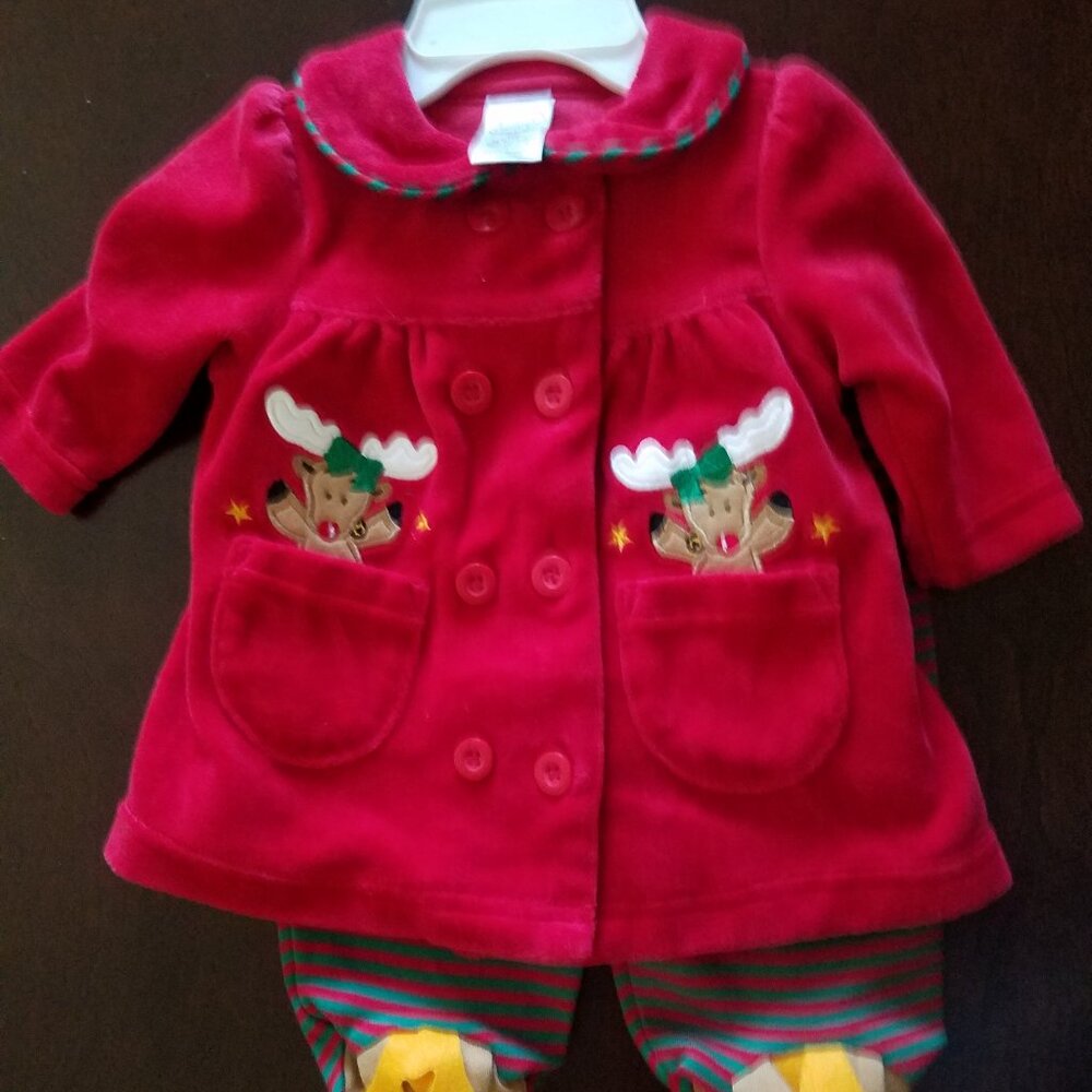 New Girls Red Christmas Infant 2pc Outfit 3-6 Months
